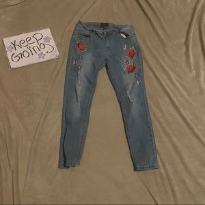 Rose embroidered jeans